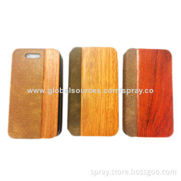 Luxury PU Leather Wooden Flip Stand Folio Cover Case For iPhone 5 5S